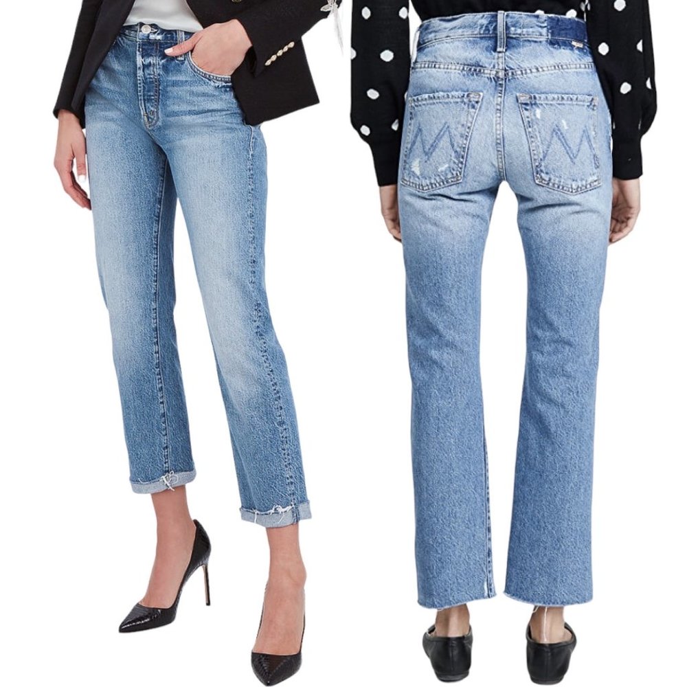 Mother The Scrapper Cuff Ankle Fray Take Me Higher Straight Leg Jeans Size 26